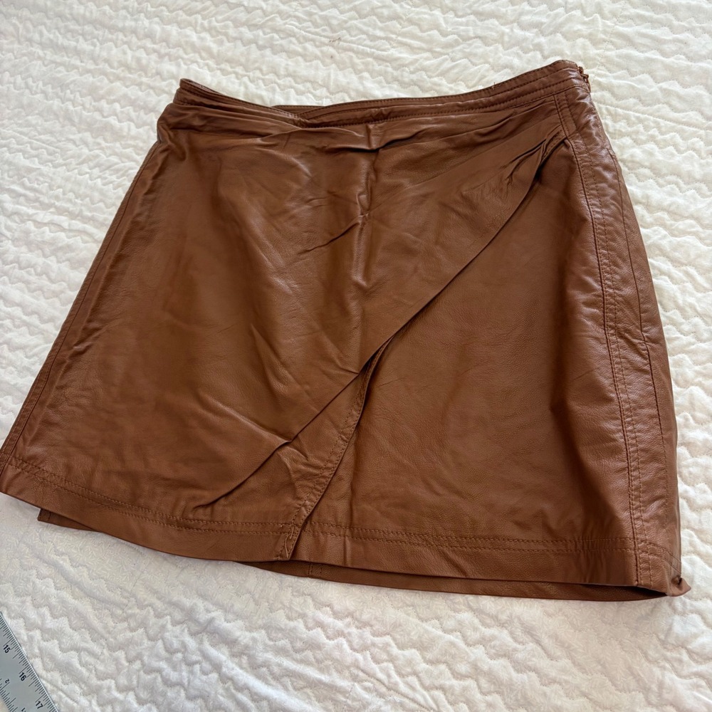 Free People Fake Out Faux Leather Wrap Skirt Cognac Brown Size 6